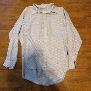 Christian Dior Monsieur Mens Tan Gingham Check Cotton Button Down Shirt 16 32/33